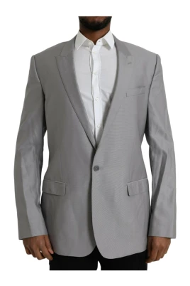 Grå Peak Revers Ull Blazer
