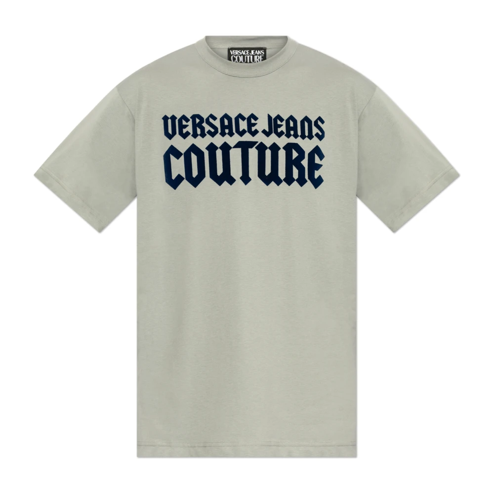 Versace Jeans Couture T-shirt met fluwelen logo Gray Heren