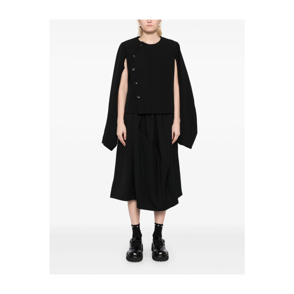 Comme des Garçons Zwarte Wollen Jas met Knoopsluiting Black Dames