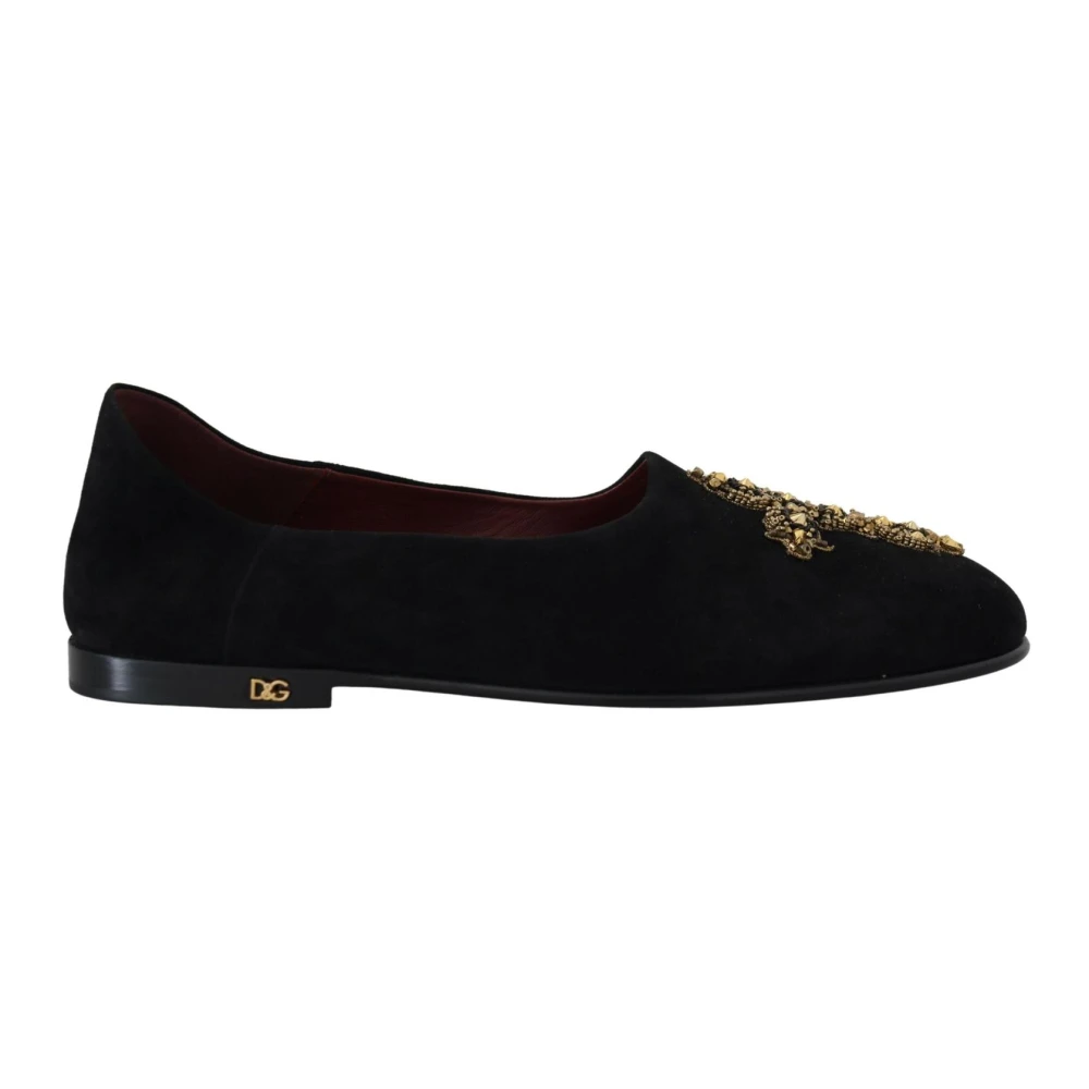 Dolce & Gabbana Men's Black/Gold Crystal Sequined Slip On Loafers