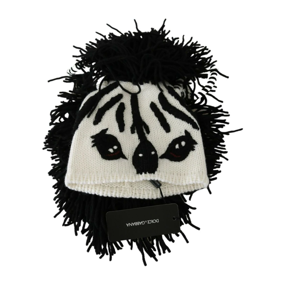 Dolce & Gabbana Black And White Knitted Cashmere Beanie - Unisex - Accessories - Black - One Size - Accessories