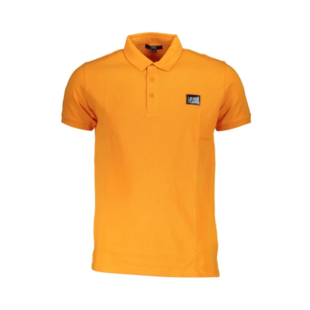 Cavalli Class Oranje Katoenen Poloshirt met Applicatie Orange Heren