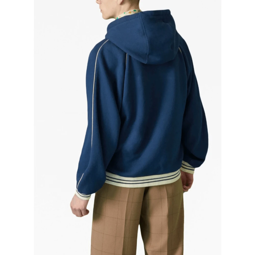 Gucci Interlocking G logo-patch rits hoodie Blue Heren