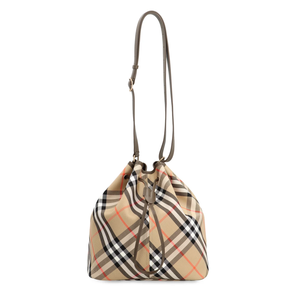 Burberry Geruite Bucket Bag met Leren Details Beige Dames