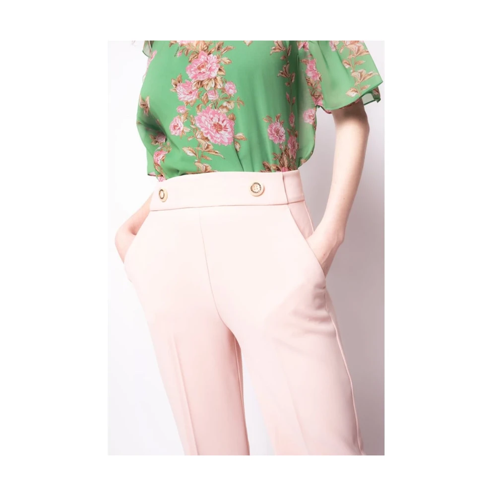 pinko Dames Crepe Stretch Broek met Gouden Knopen Pink Dames