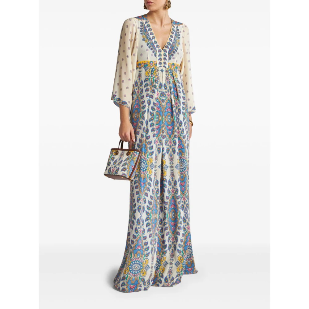 ETRO Witte V-Hals Jurk Tot Op De Vloer Multicolor Dames