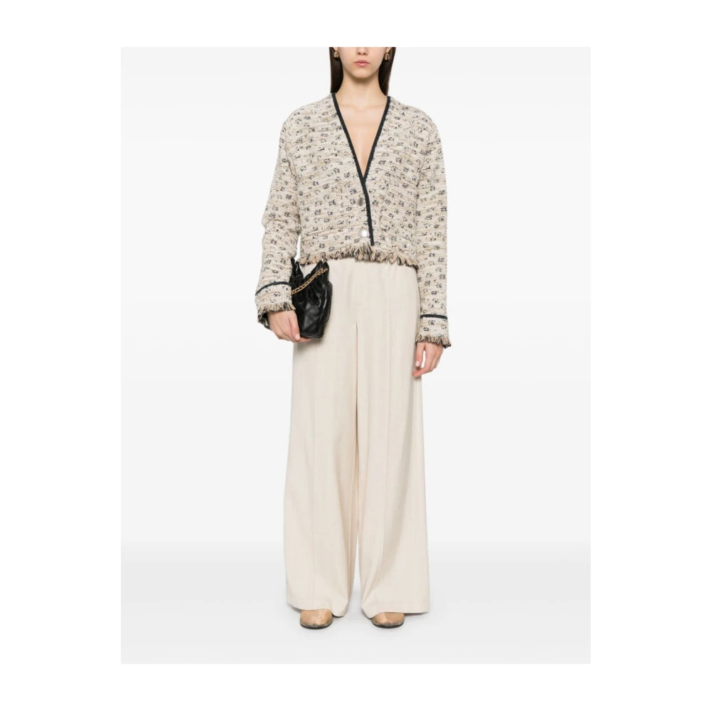 Forte Beige Broek met Elastische Tailleband Beige Dames