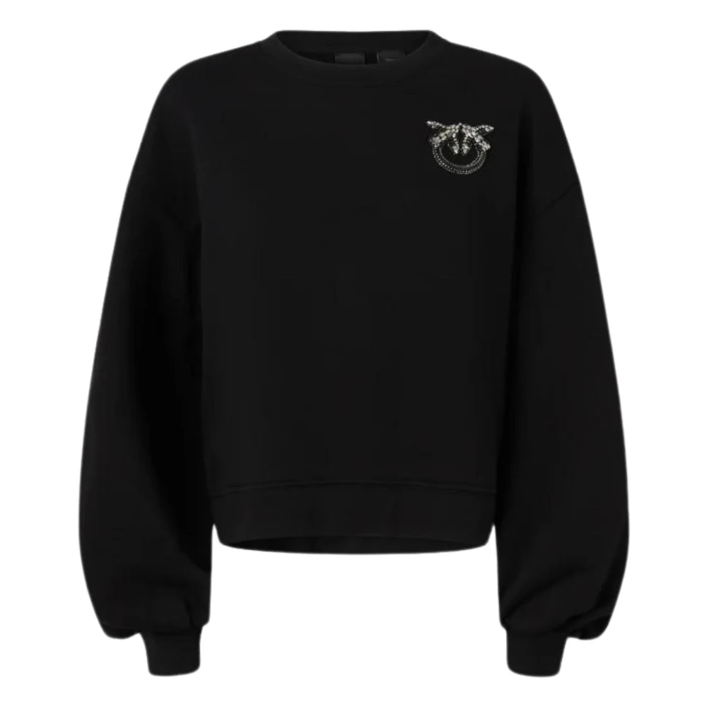 Pinko Zwarte Katoenen Sweatshirt met Strass Logo Black Dames