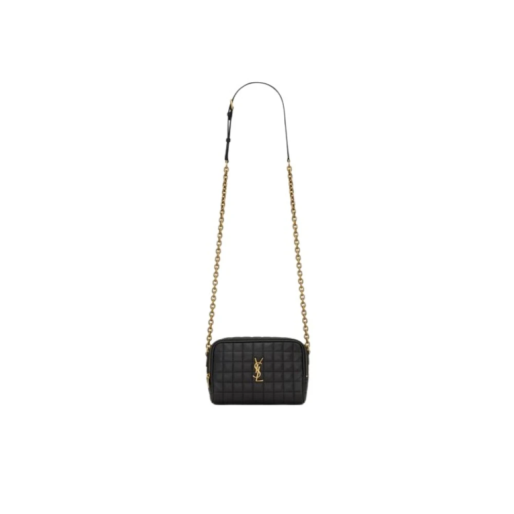Saint Laurent Gewatteerde Camera Tas met Verstelbare Riem Black Dames