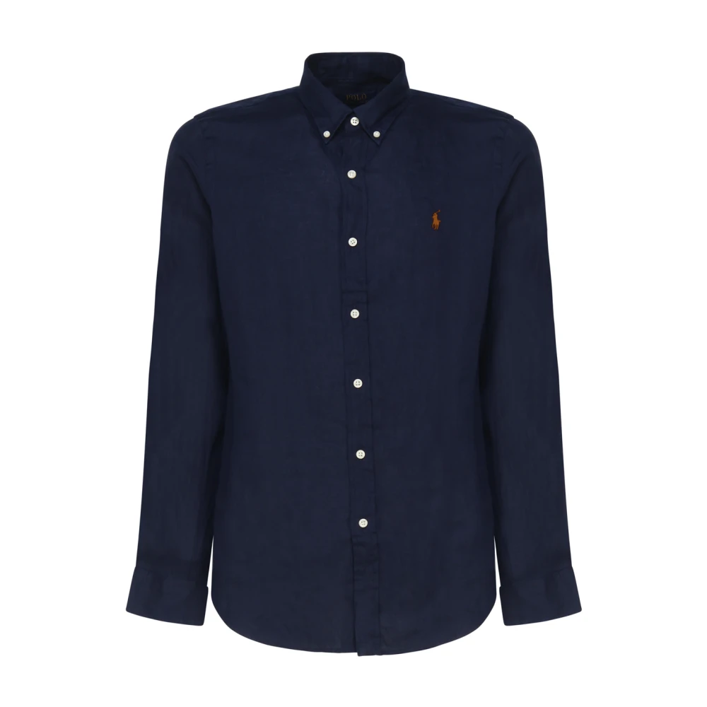 Ralph Lauren Blå Linne Button-Down Skjorta Blue, Herr