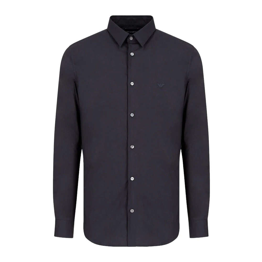 Emporio Armani Herren Blau Es Stretch-Hemd Mit Klassischem Kragen