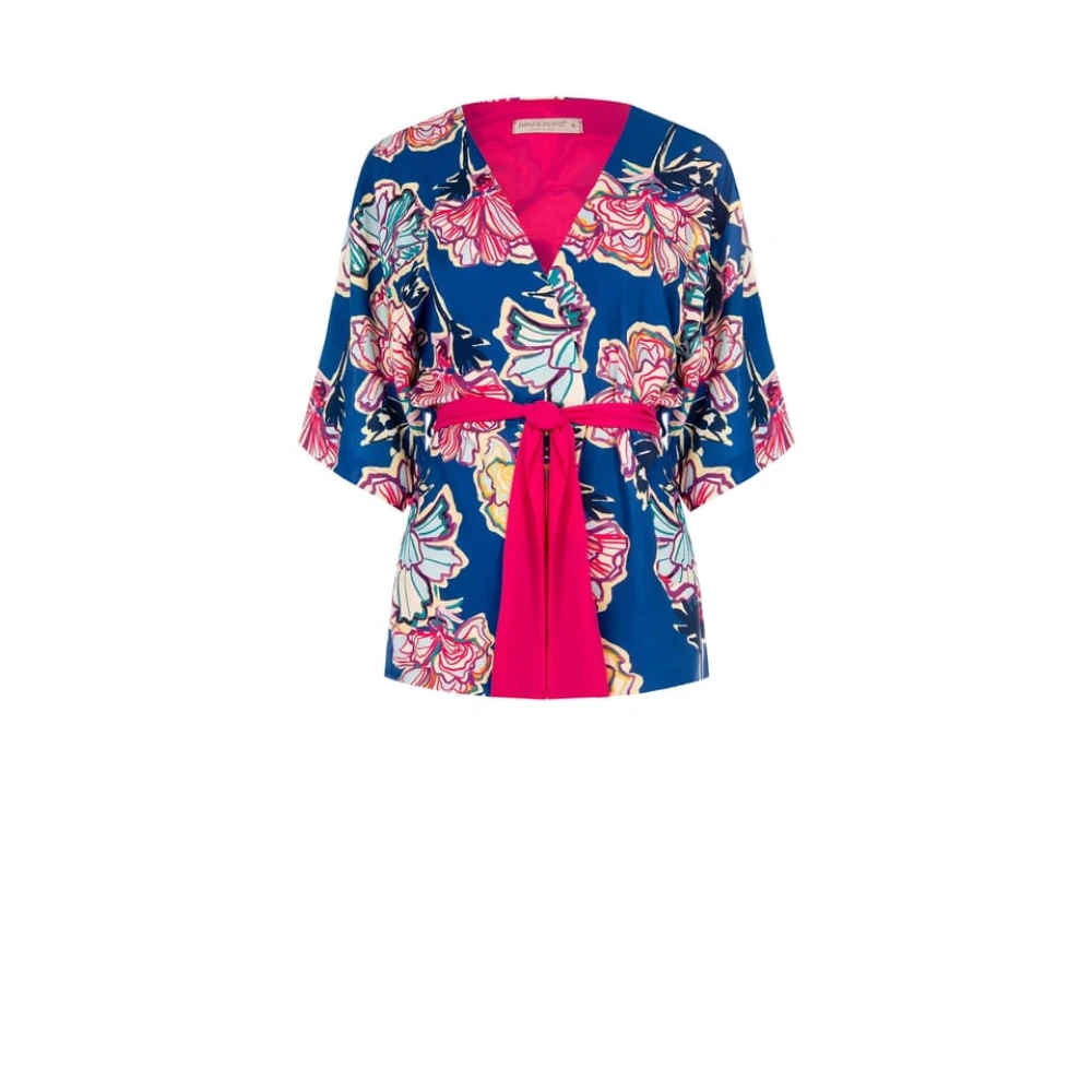 Rinascimento Blommig Kimono Stil Jacka med Bälte Multicolor, Dam