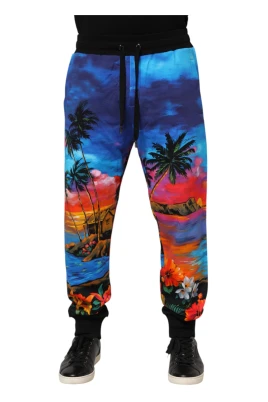 Blå Hawaiian Print Jogger Sweatpants