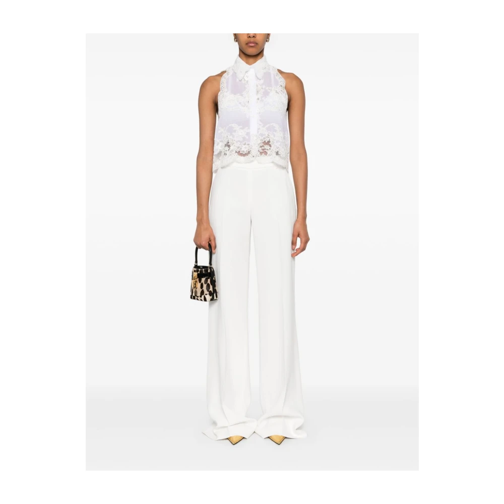 Ermanno Scervino Witte Mouwloze Katoenen Overhemd met Kantdetails White Dames