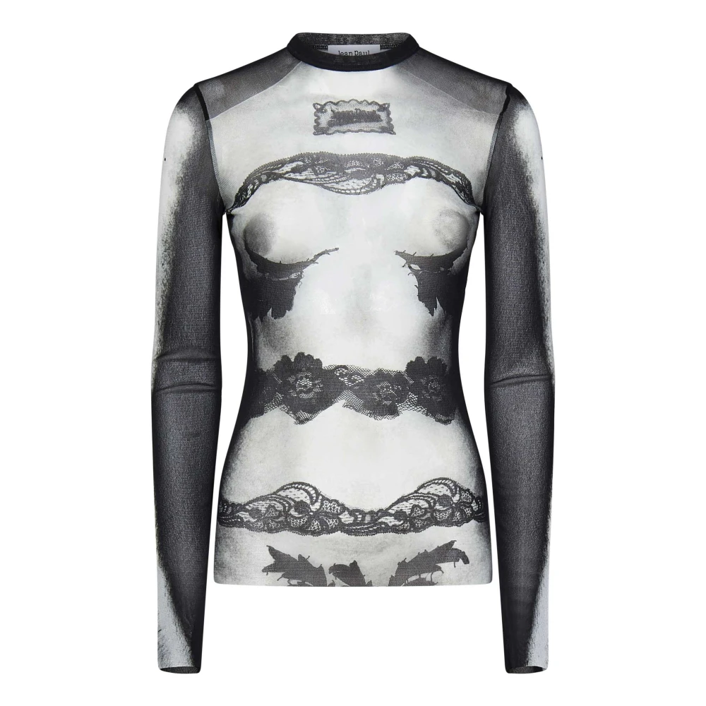 Jean Paul Gaultier Zwart Kant Top met Naakt Print Black Dames