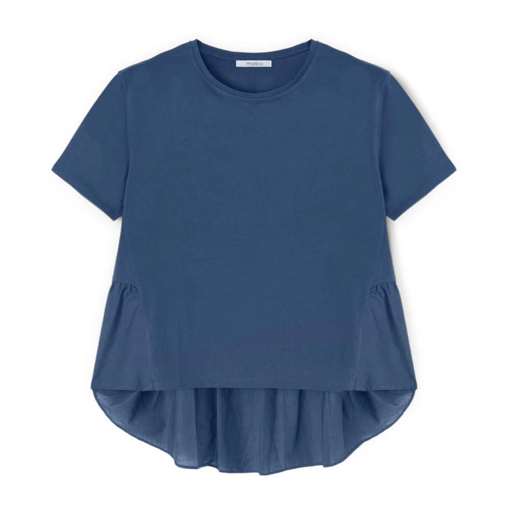 Motivi Katoenen T-shirt met Gaze Ruche Blue Dames