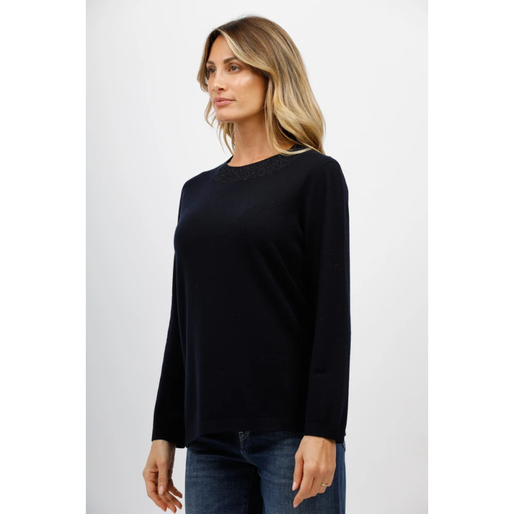 Gran Sasso Lurex Boothals Top met Zijdelingse Splitten Blue Dames