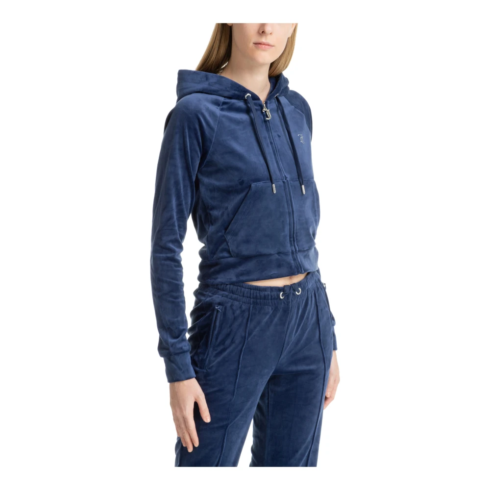 Juicy Couture Trekkoord Rits Effen Logo Hoodie Blue Dames