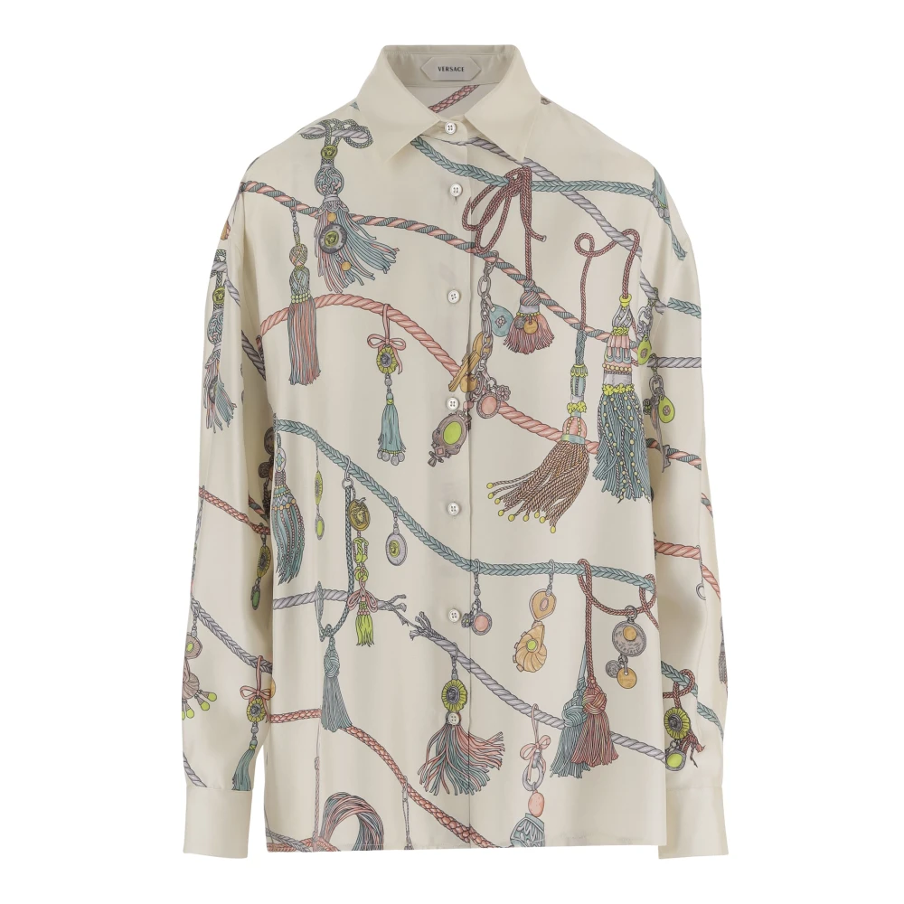 Versace Vrouw Multicolor Overhemden Dames, Veelkleurig, M, Zijden Blouse Met All-Over Print