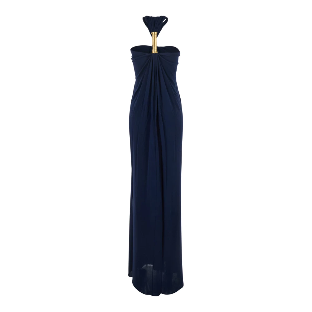Tom Ford Blauwe Halternek Lange Jurk met Open Rug Blue Dames
