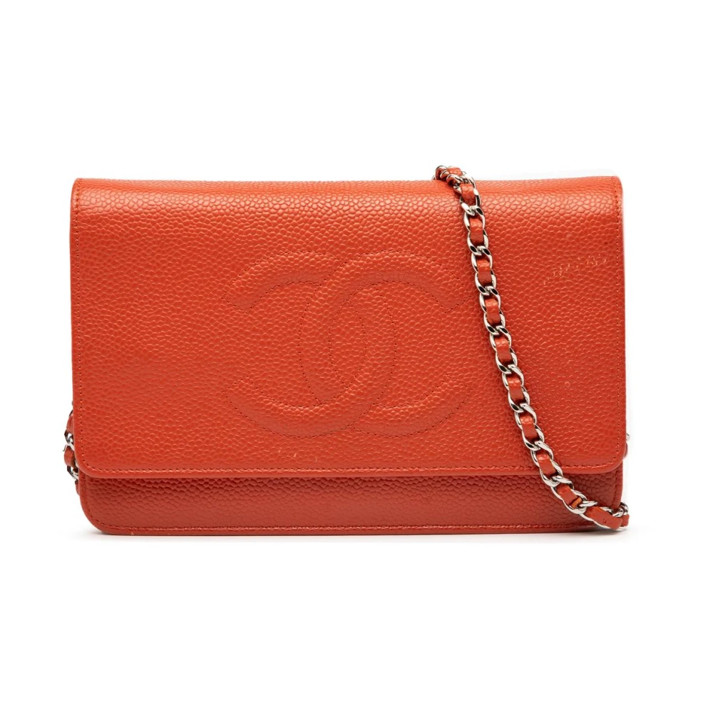 Chanel Vintage Women's Orange Pre-Owned Chain Flap Wallet