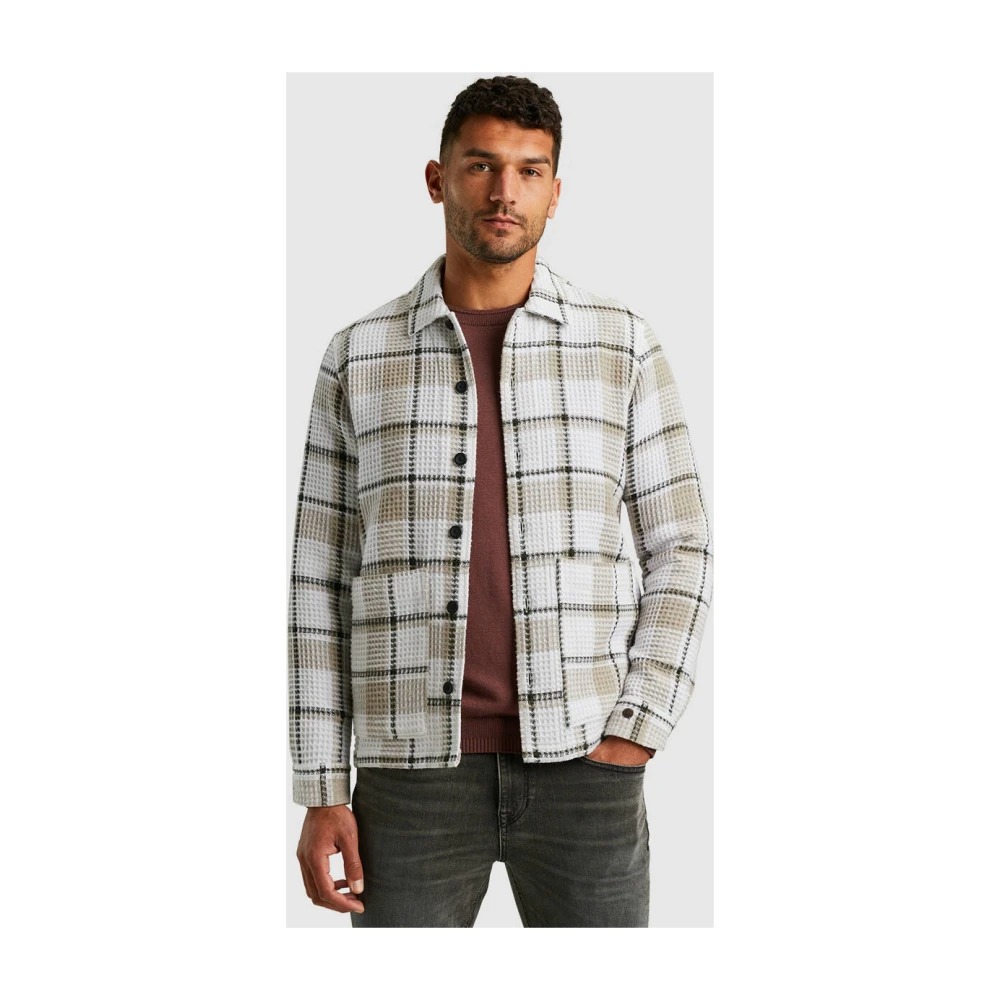 Cast Iron Dobby Check Lange Mouw Overshirt Gray Heren