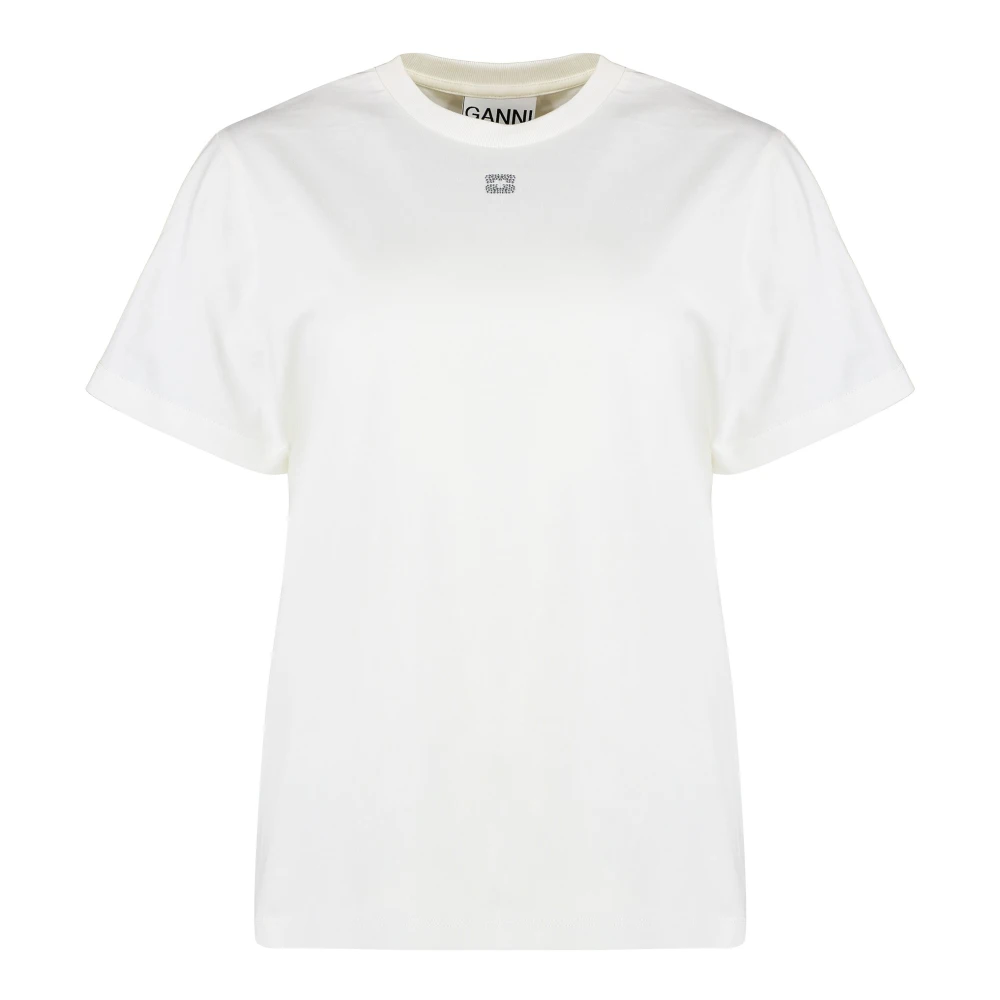 Ganni Katoenen T-shirt met Rhinestones Logo Beige Dames