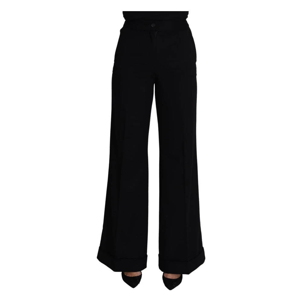 Dolce & Gabbana Elegante Cashmere Wijde Pijp Broek Black Dames