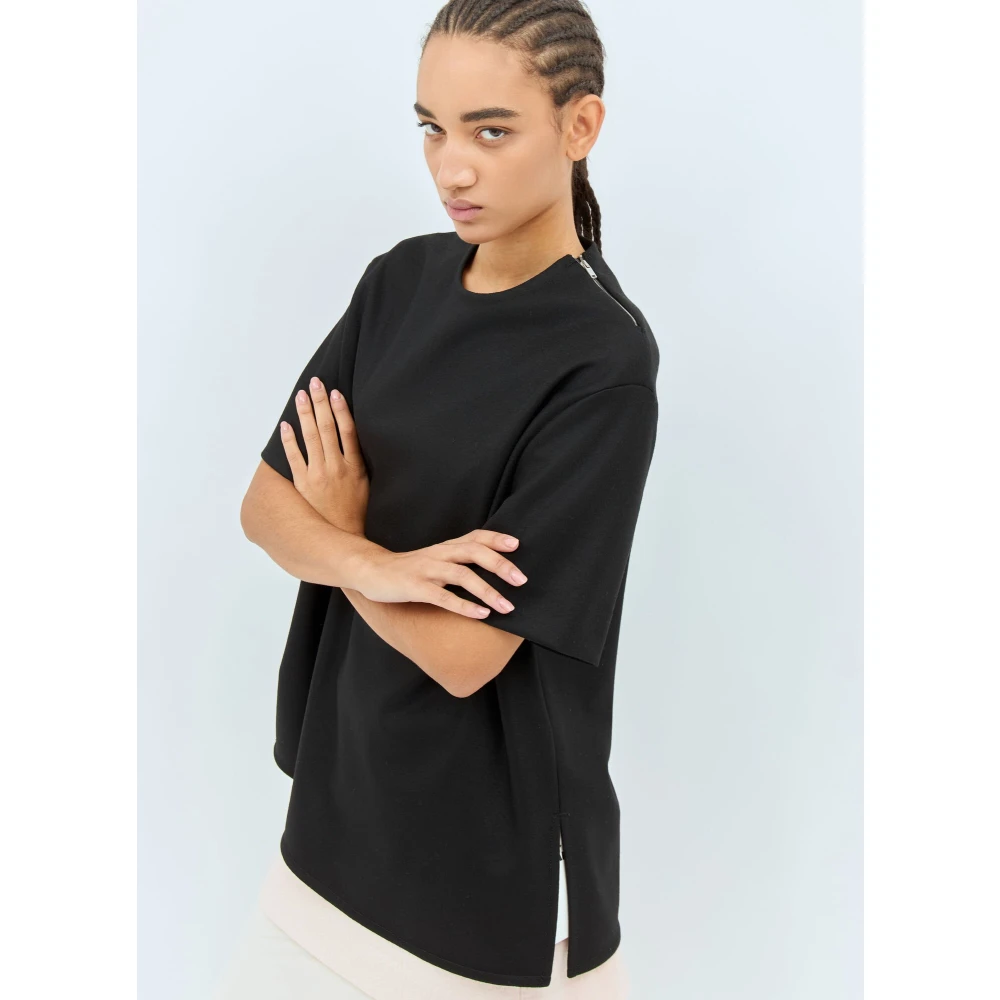 Jil Sander Wollen T-shirt met ritssluiting en versiering Black Dames