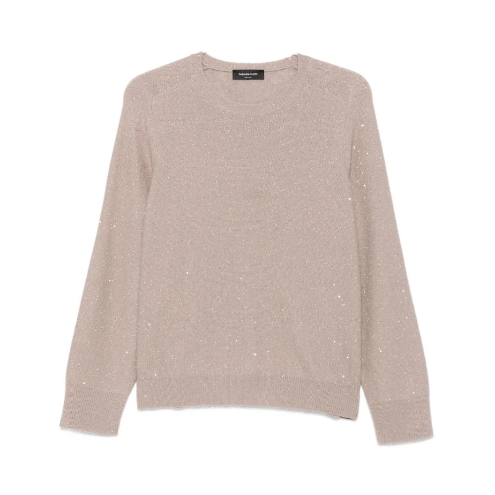 Fabiana Filippi , Round-Neck Knitwear, Female, Brown, S, Round-Neck Knitwear