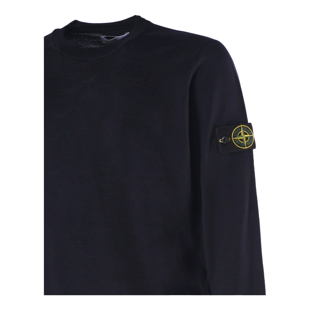 Stone Island Blauwe Wol Ronde Kraag Trui Blue Heren