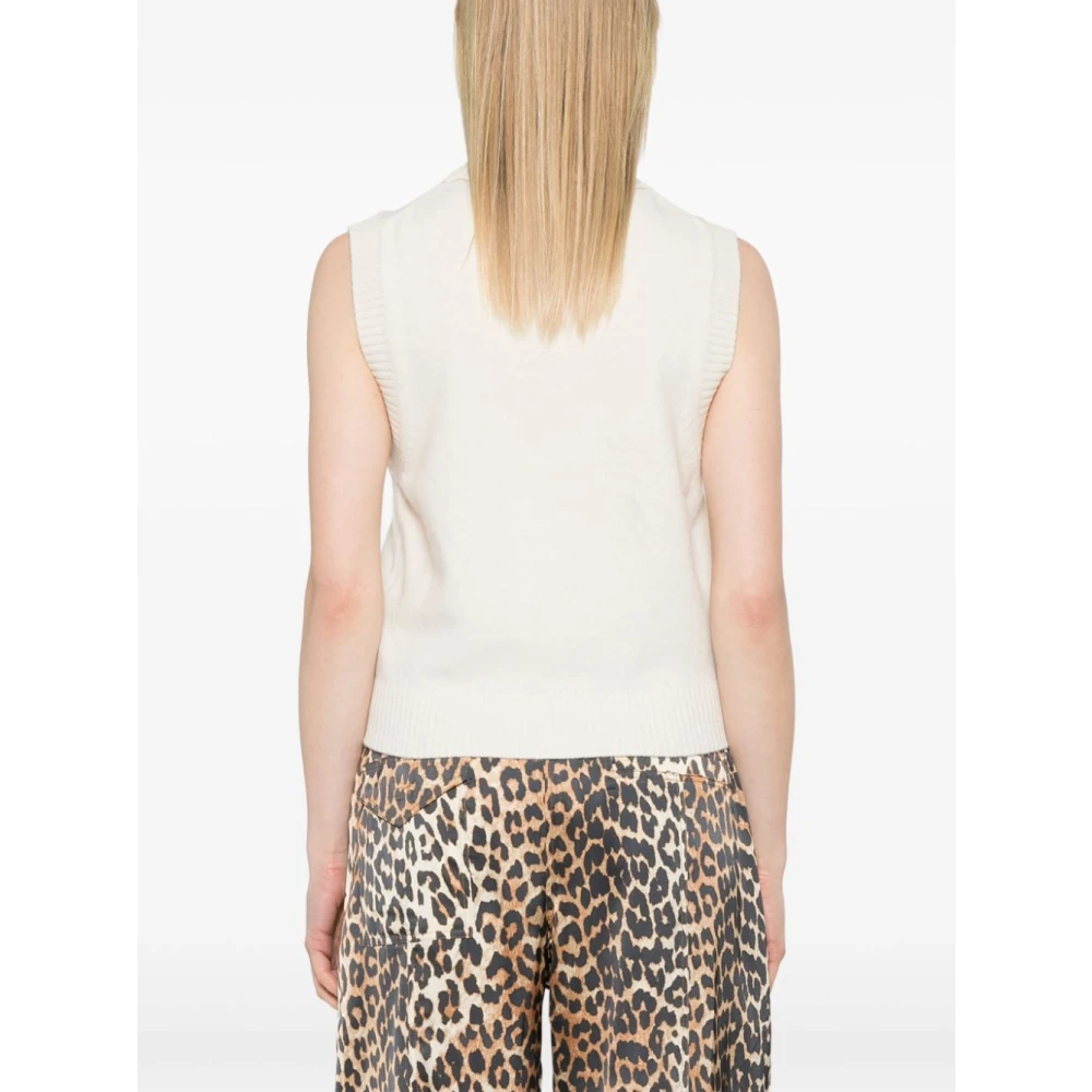 Ganni Grafische Wolmix Kraag Vest White Dames