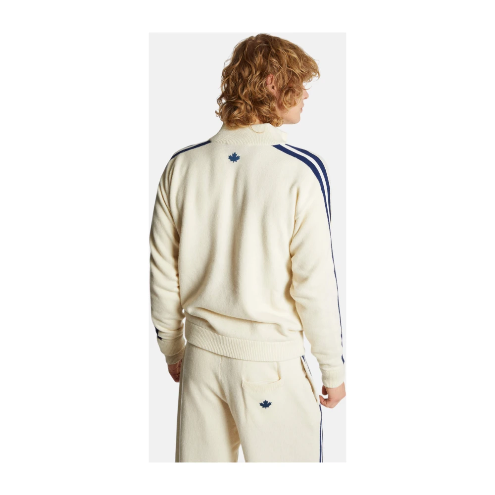 Dsquared2 Retro Sportieve Wollen Blend Rits Cardigan White Heren