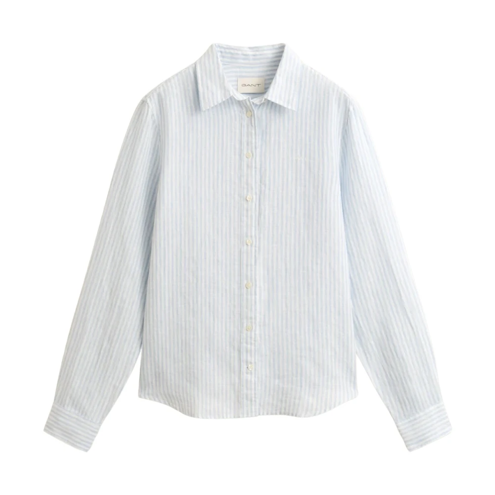 Gant Femme Bleu - Camicia In Lino A Righe - Blouses Et Chemises - Taille: 38 Fr