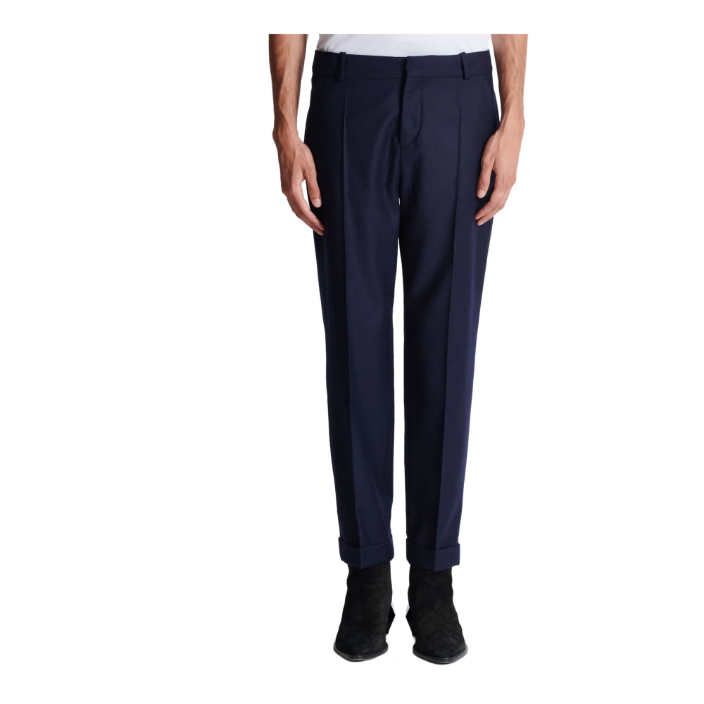 Balmain Rechte Flanellen Broek Blue Heren