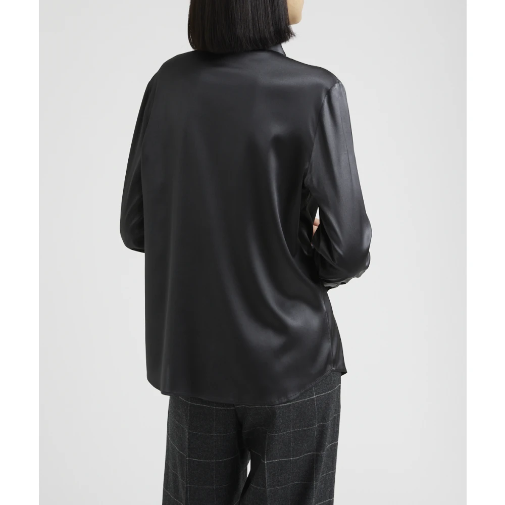 PESERICO Zijden shirt met Punto Luce afwerking Black Dames