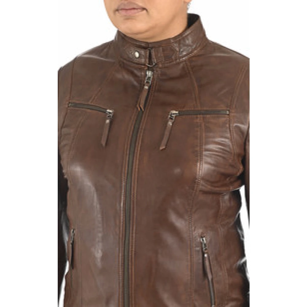 La Canadienne Bruin Leren Comfort Blouson Jas Brown Dames