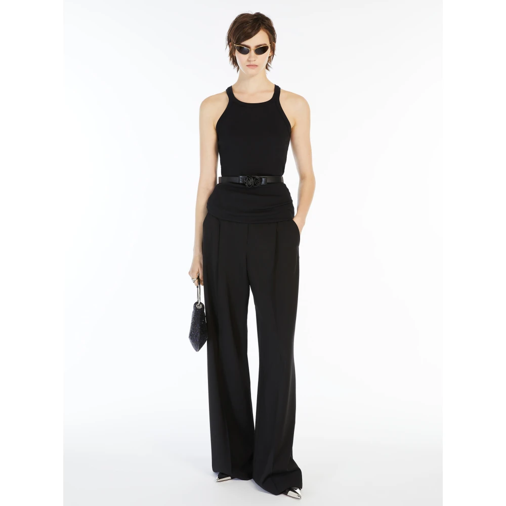 SPORTMAX Zwarte Geribbelde Halternek Shirt Black Dames