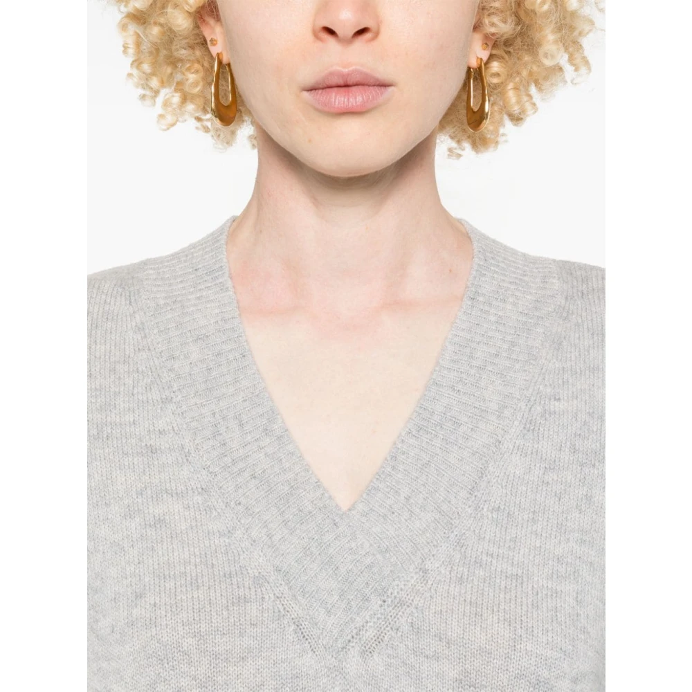 Wild Cashmere Grijze Midi Jurk met V-Hals Gray Dames