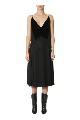 Laced Midi Dress with Pleats and Lace