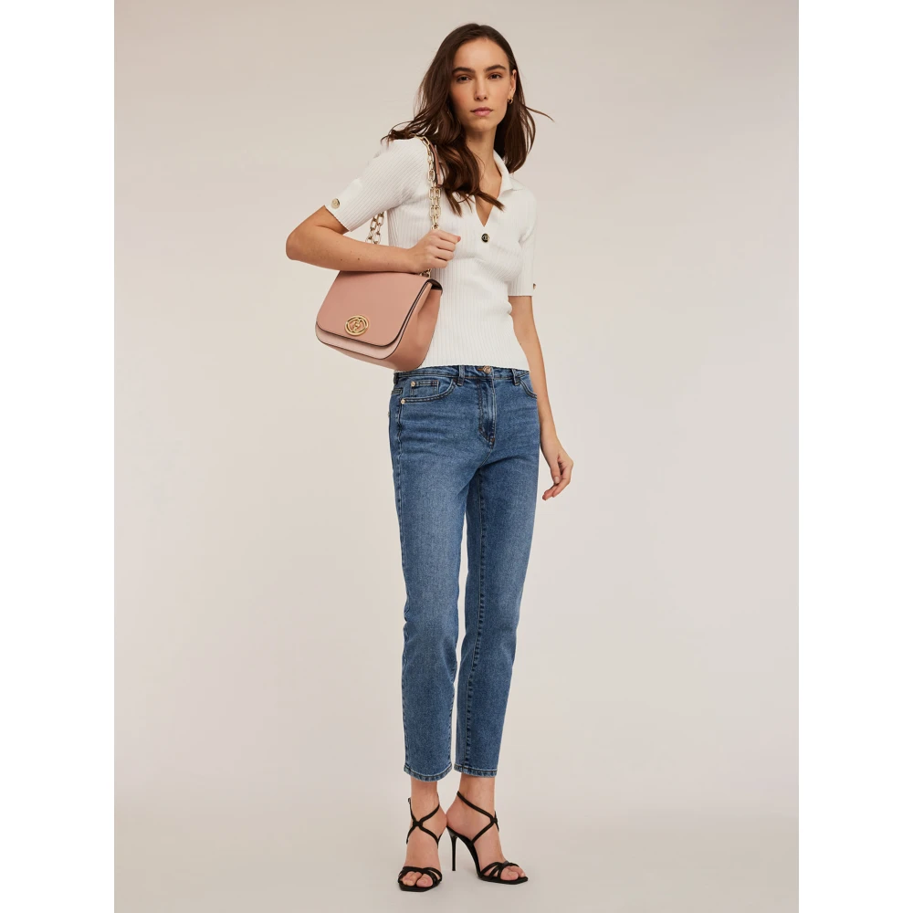 Motivi Ribgebreid Poloshirt White Dames