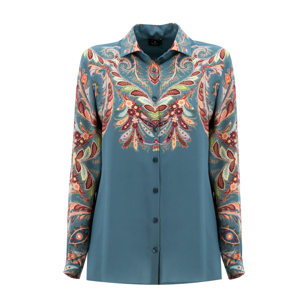 Etro Women's Multicolor Shirts, S, Silk Paisley Floral Print Shirt
