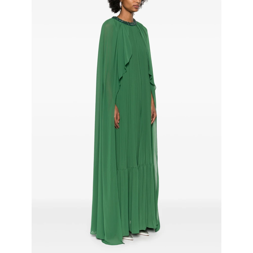 Self Portrait Groene Chiffon Cape Jurk met Strass Versieringen Green Dames