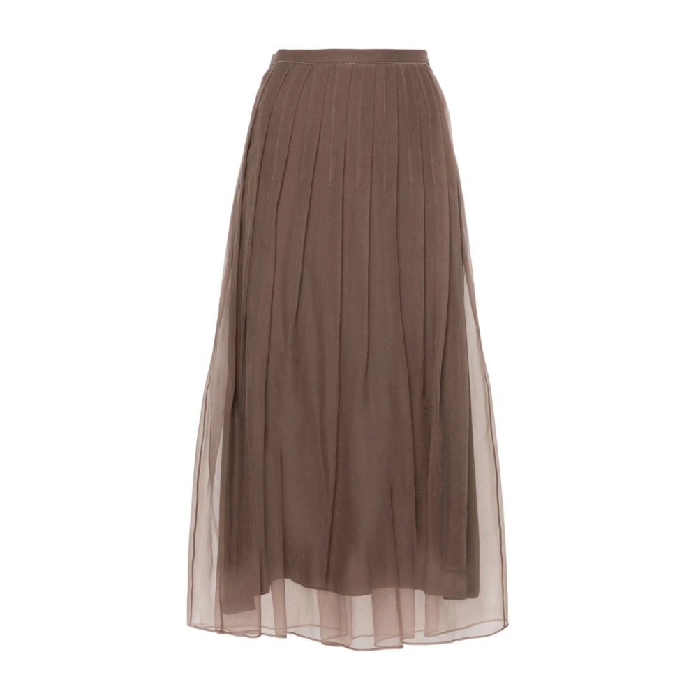 BRUNELLO CUCINELLI Bruine Geplooide Zijden Rok Brown Dames