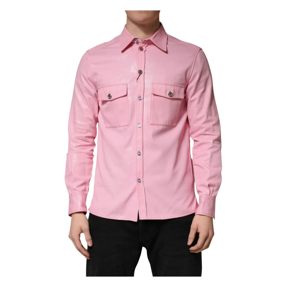 Dolce & Gabbana Men's Pink Cotton Collared Button-Down Shirt - Casual Shirts - S - Shirts