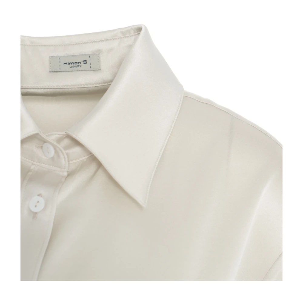 Himon's Witte Zijden Blouse Elegante Kent Kraag White Dames