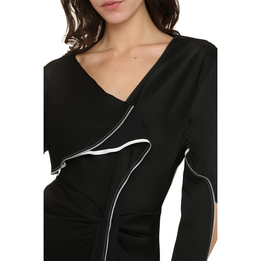 Victoria Beckham Asymmetrische Viscose Jurk Black Dames