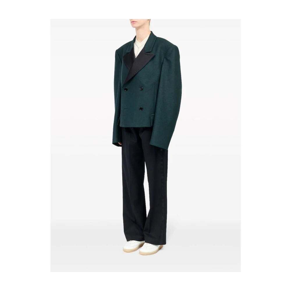 MM6 Maison Margiela Groene wollen blend dubbelrijdige jas Green Dames