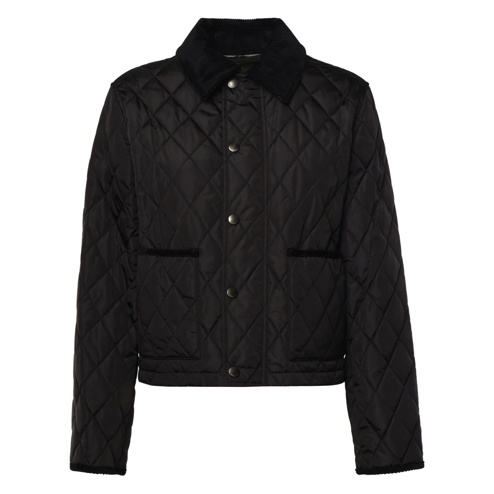 Burberry Zwarte Diamant Gewatteerde Jas Black Dames