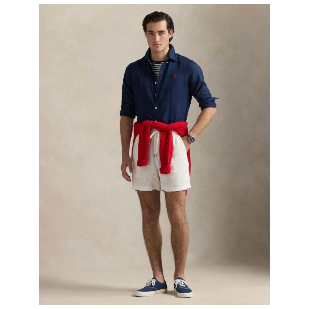 Polo Ralph Lauren Marine Linnen Overhemd Blue Heren